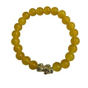 Yellow Jade Bead Bracelet w/ Gold Charm | Stretch Healing Crystal Jewelry